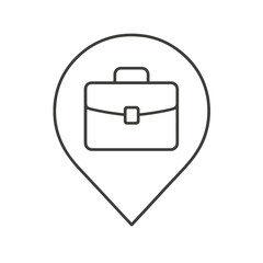 Thin-line briefcase icon inside a circular pin, symbolizing professionalism and work. Ideal for corporate dashboards and office management UIs.