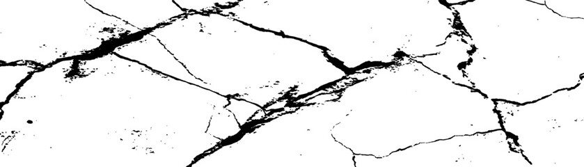 Cracked surface pattern displaying intricate details of a dry and damaged terrain. Fractured surface, a network of deep cracks radiating across a white background. 