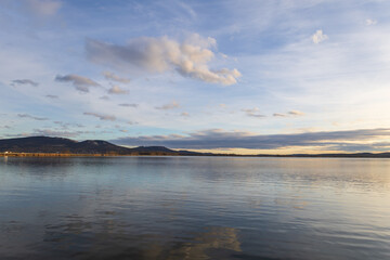 View of Nove Mlyny Reservoir in Autumn or Winter with the Palava Hills Panorama