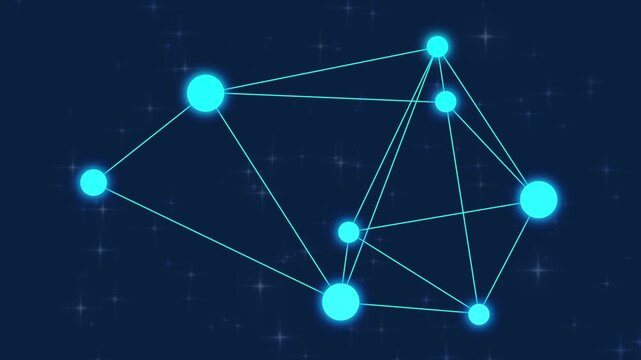 Abstract Geometric Network of Glowing Cyan Spheres and Lines on Dark Blue Starry Background connection