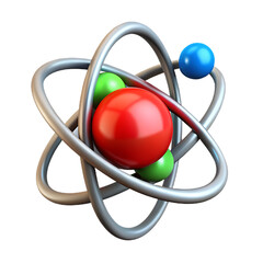 Stylized atom model with orbiting electrons isolated on transparent background