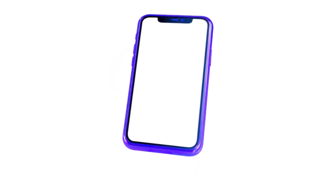 Smartphone with blank screen, modern blue frame, isolated on transparent background, digital device for technology, communication, and mobile app design concepts