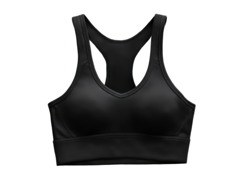 Sleek Sport Bra: A minimalist studio shot presents a sophisticated black sports bra, highlighting its modern design and focus on function. 