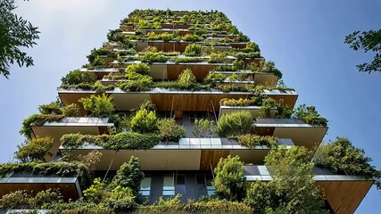Modern architectural wonder: Green skyscraper with nature infused urban design