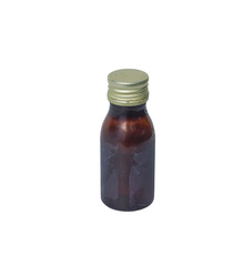 Small Amber Medical Bottle with Gold Screw Cap on Transparent Background