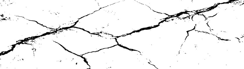 Cracked surface pattern displaying intricate details of a dry and damaged terrain. Fractured surface, a network of deep cracks radiating across a white background. 