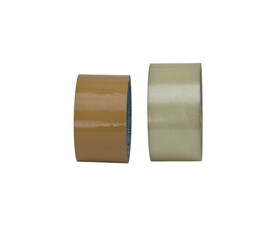 Duo of Packaging Tapes, Brown and Clear Rolls on Transparent Background
