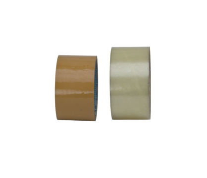 Duo of Packaging Tapes, Brown and Clear Rolls on Transparent Background