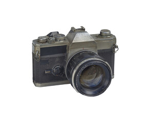 Vintage SLR Film Camera with Lens Isolated on Transparent Background