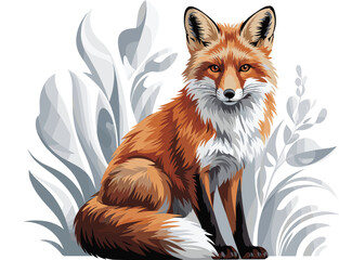 Obraz premium Realistic Red Fox Sitting in Nature Vector Illustration, Detailed Wildlife Mammal Portrait