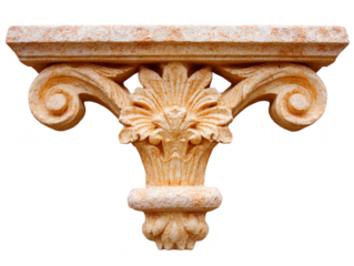 Decorative stone corbel with intricate scroll and leaf design, classical architectural element, isolated on transparency background, evokes elegance and historical charm