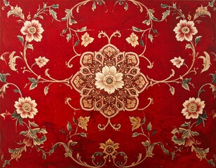 Elegant Blood Red Floral Chinoisserie Background.