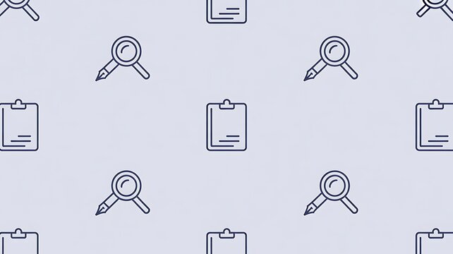 Seamless pattern of elegant line art icons for research, writing, and planning, perfect for business and educational projects.