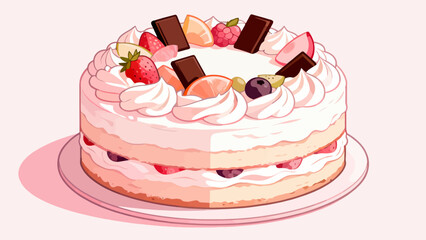 Delicious cream cake, cartoon hand-drawn vector illustrations