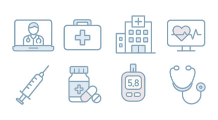 Medical icons set featuring healthcare equipment and technology