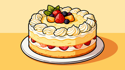 Delicious cream cake, cartoon hand-drawn vector illustrations