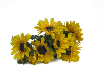 Bouquet of Artificial Fabric Sunflowers on Transparent Background