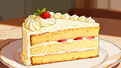 Delicious cream cake, cartoon hand-drawn vector illustrations