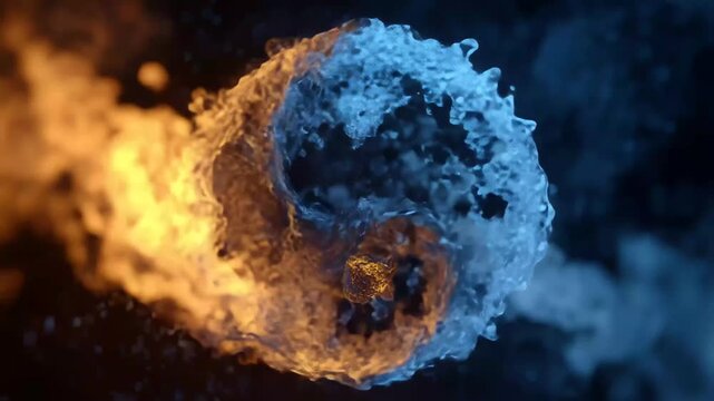 Dynamic representation of harmony between fire and water in flowing motion