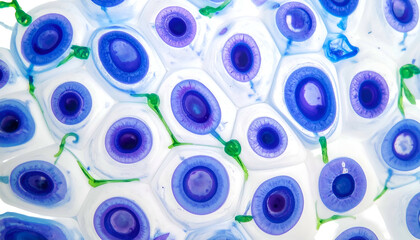 Macro view of a close-up cell structure; blue and white color scheme