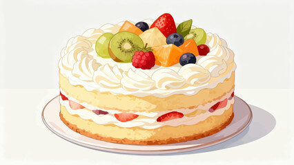 Delicious cream cake, cartoon hand-drawn vector illustrations
