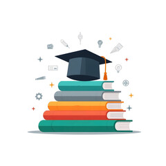 Minimalist Education Journey Infographic — Colorful Pyramid of Books and Graduation Cap Design