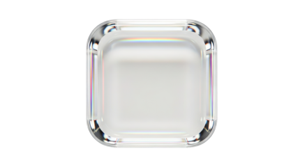 Clear Glass Ashtray with Rounded Corners on White Background.
