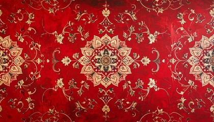 Elegant Blood Red Floral Chinoisserie Background.