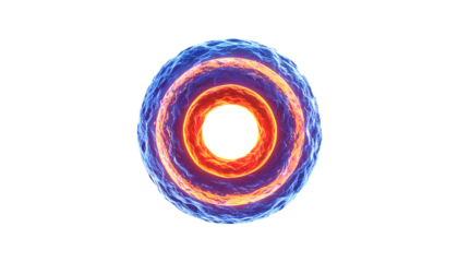 A glowing, concentric ringed sphere with fiery interior, isolated on black