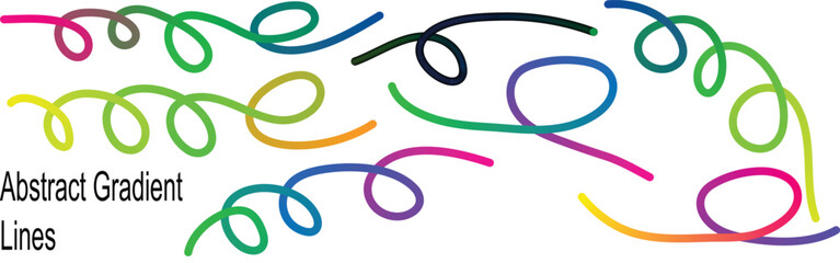 Abstract Gradient Lines Swirls and Spirals in Vibrant Colors, Decorative Graphic Elements