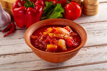 Hungarian lecho with pepper and tomato