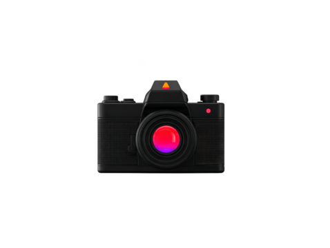 Black camera digital device modern style red button gradient circle minimal design isolated on transparency background photography equipment creative technology