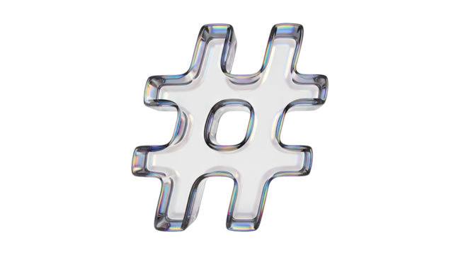 Clear Glass Hashtag Symbol on White Background. - Powered by Adobe