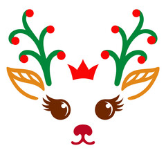 Reindeer with crown , green antlers and red berries crown