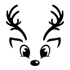 reindeer face with antlers and big eyes, cute Christmas Rudolph silhouette for Cricut and print crafts