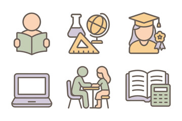 Educational themed icons: learning, teaching, and academic symbols