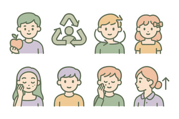 Eco-friendly lifestyle concepts with line art characters in pastel colors