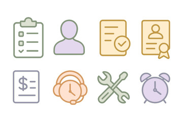 Colorful minimalist icons for business, finance, and communication