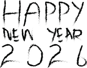 Happy New Year 2026 Handwritten Brush Style Typography – Grunge Text Design for Modern Holiday Greetings and Posters
