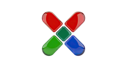Colorful X Symbol Design with Red Green Blue and Green Elements.