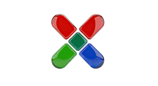Colorful X Symbol Design with Red Green Blue and Green Elements.