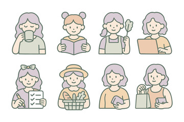 Diverse cute characters in everyday activities for modern lifestyle designs