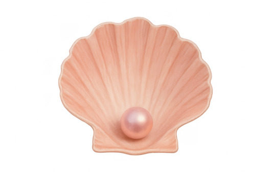Pink shell containing precious pearl on transparent background