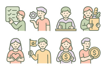 Fototapeta premium Diverse people engaging in daily activities in soft pastel colors