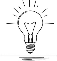 Minimalist Black And White Glowing Light Bulbs Collection, Symbol Bright Idea Lightbulb Line art. Illustration Energy power electricity Outline illumination Hand Drawn Doodle Simple icons drawing