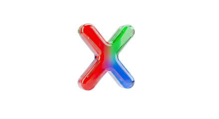 Vibrant Red Green Blue X Letter Isolated on White Background.