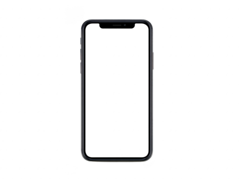 Smartphone frame black color modern design isolated on transparent background blank screen digital device mobile technology minimal style template for app display