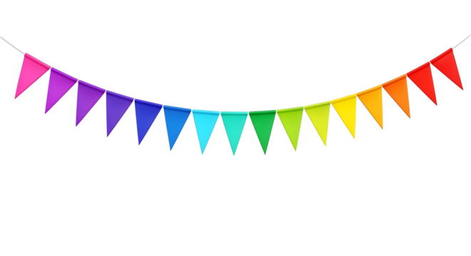 Colorful banner flags party celebration decoration rainbow flags event festive garland pennant banners string 100 on transparent background