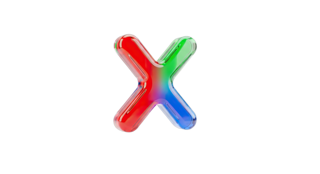 Vibrant Red Green Blue X Letter Isolated on White Background.