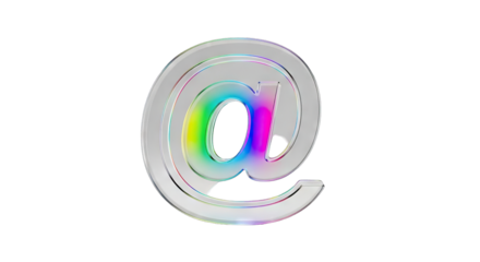 Vibrant Glowing At Symbol in Clear Glass on White Background.